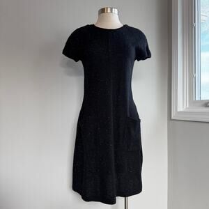 Vintage black multi colored wool blend midi sweater dress